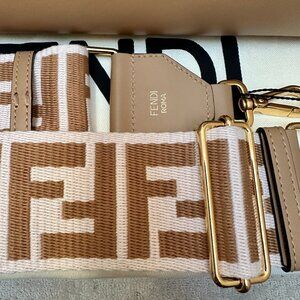 NEW WITH TAGS Fendi Timeless Strap Hazelnut fabric shoulder strap